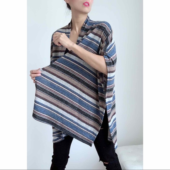 MULTICOLOR STRIPED KNIT CAPE PONCHO - Picture 9 of 14